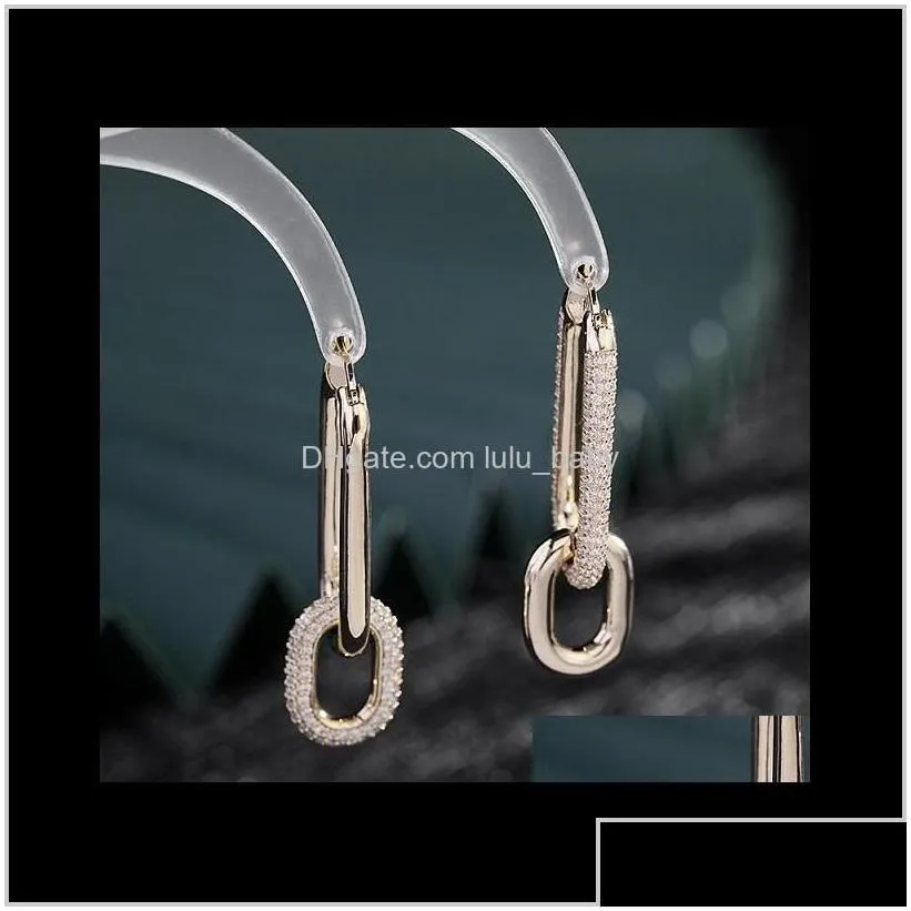 Fashion Ins Luxury Designer Diamond Zirconia Copper Chain Geometric Clip On Earrings For Woman Girls Gifts S925 Silver Post Lw8Uz Stud