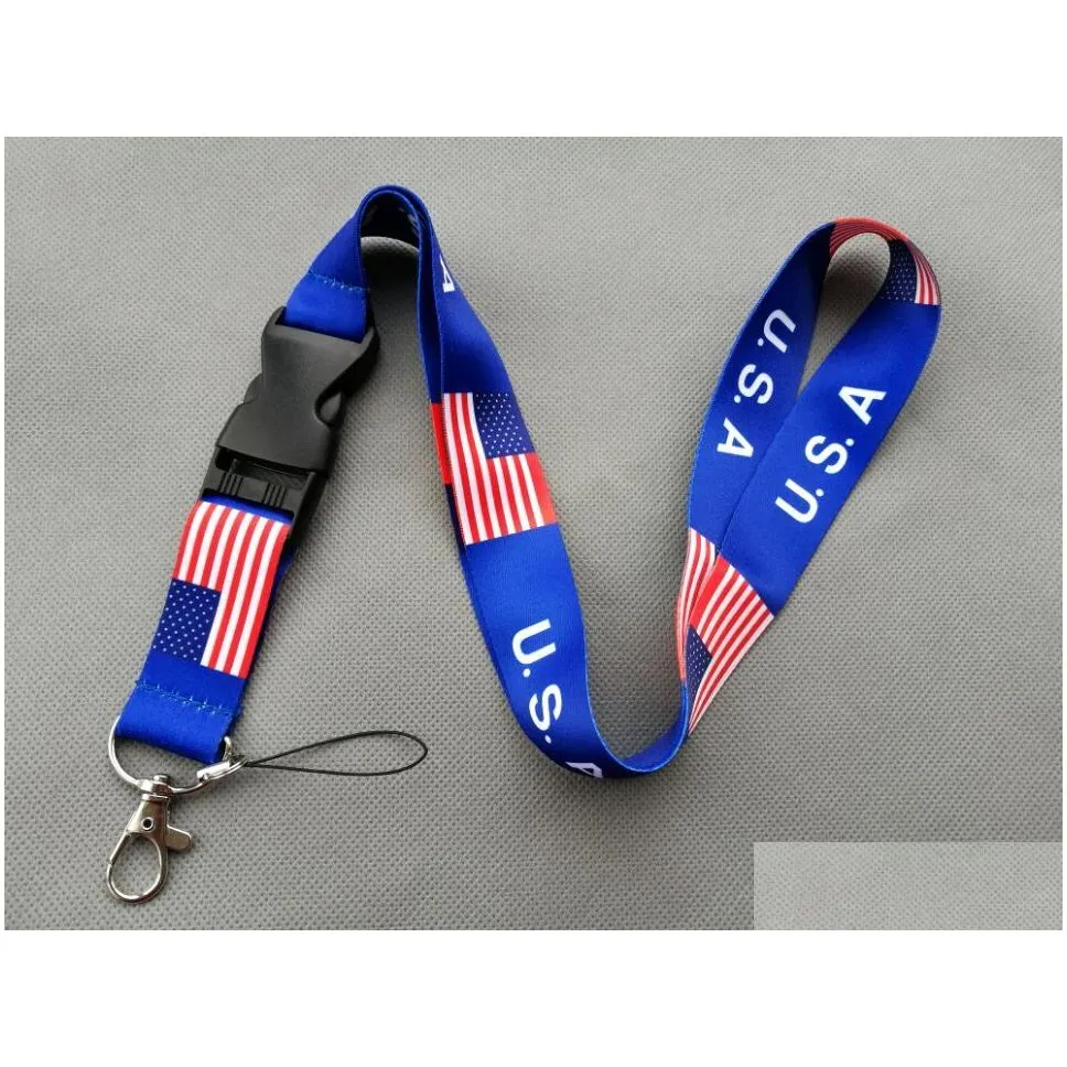 2 styles trump u.s.a removable flag of the united states key chains badge pendant party gift moble phone lanyard