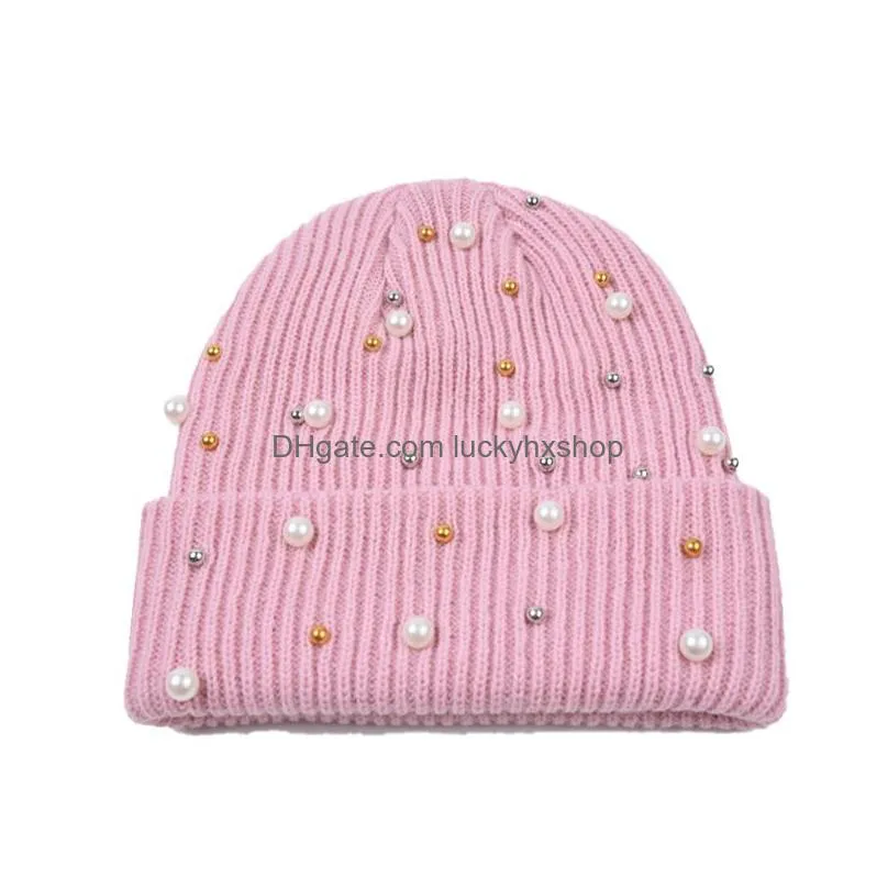 outdoor personalized women hat pearl beanies baggy skull hats winter warm cap unisex keep elastic hedging caps soft elasticity