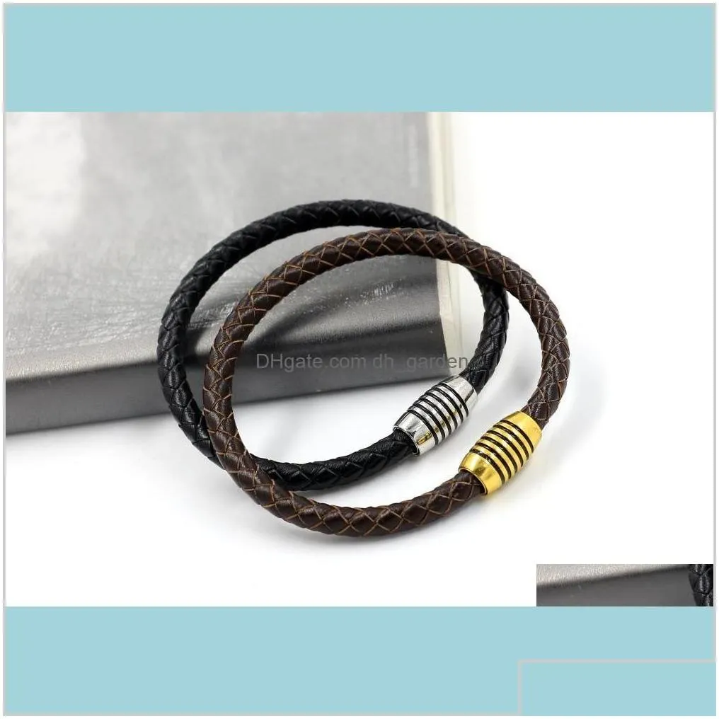 Weave Leather Silver Gold Magnetic Clasp Braid Wristband Cuff Women Men Fashion Jewelry Will And Sandy Drop Ship Q7Dwe Charm Bracelets