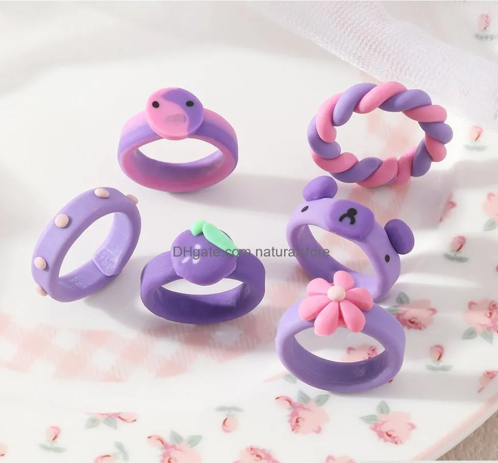 vintage rings for women fashion pink green color acrylic flower love heart ring wholesale jewelry gifts