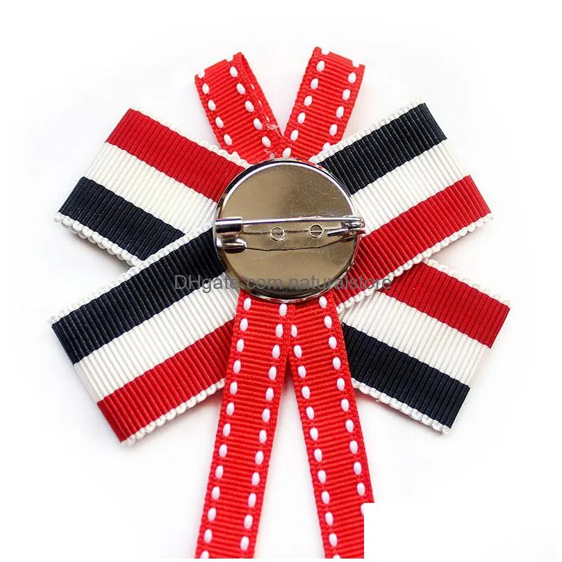 vintage bow gold badge brooches pins striped fabric bowknot tie necktie pin pre-tied british necktie brooch broche broches women