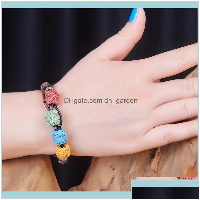 Adjustable Volcanic Stone Bracelet Yoga  Oil Diffuser Women Braided Bangle Healing Fjpr7 Charm 4Wjby