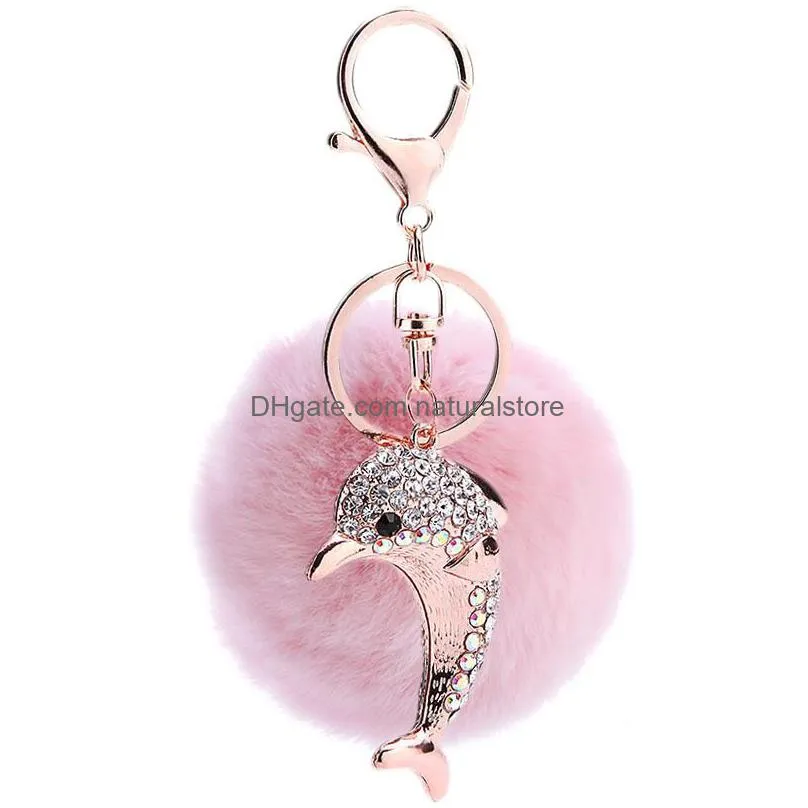 fashion fur alloy rhinestone cute  car keychain creative keyring bag pendant accessories