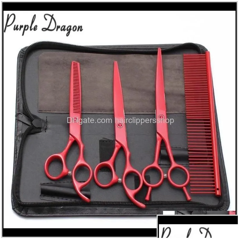 4Pcs 7 Inch Purple Dragon Stainless Hairdresser For Mascotas Cutting Shears Thinning Groomingfordog Pets 2F6Rs Hair Qccj0