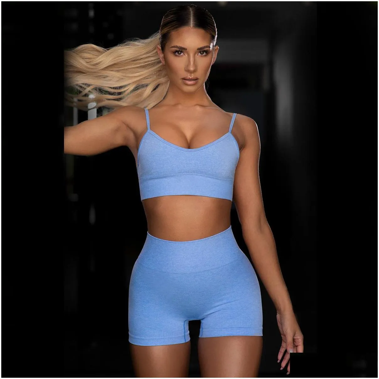 aselnn sexy two piece set women refiective spaghetti strap crop top and biker shorts suit summer clothes for woman workout