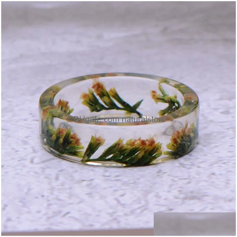 fashion dried flowers rings cute transparent resin ring for women girls romantic gifts party handmade jewelry