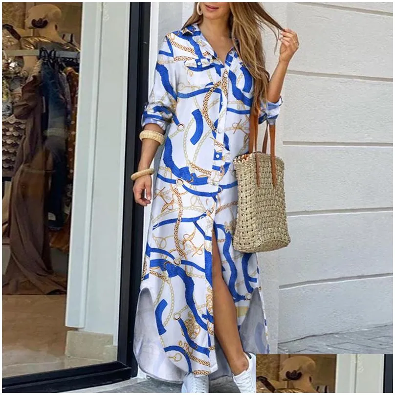 floral designer dress woman blue white midi dresses high quality fashion australian style beach party clothes with adjust long sleeve chic office casual