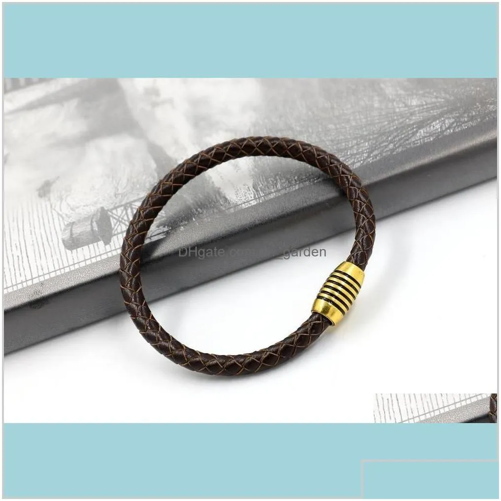 Weave Leather Silver Gold Magnetic Clasp Braid Wristband Cuff Women Men Fashion Jewelry Will And Sandy Drop Ship Q7Dwe Charm Bracelets