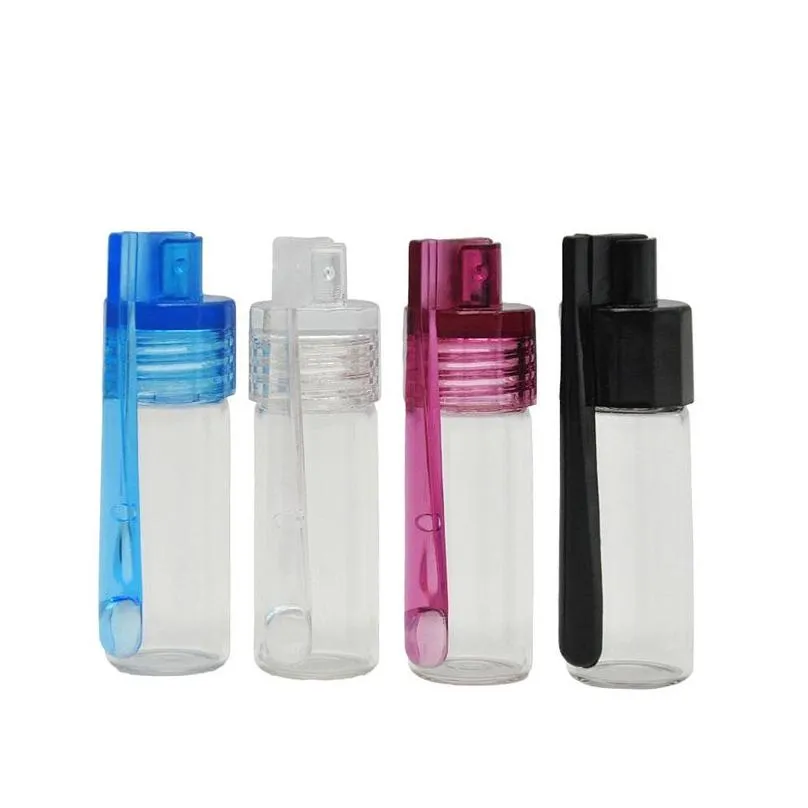 51mm/36mm glass bottle snuff snorter dispenser portable bullet snorter plastic vial pill case container box with spoon multiple color 422