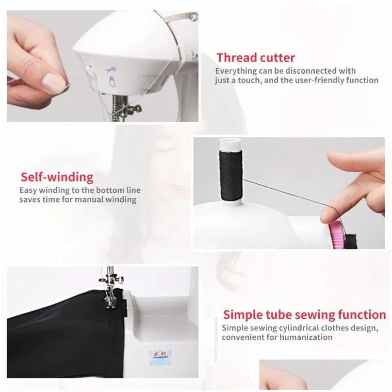 portable electric sewing machine pink mini handheld useful abs sewing machine small single needle home desktop automatic