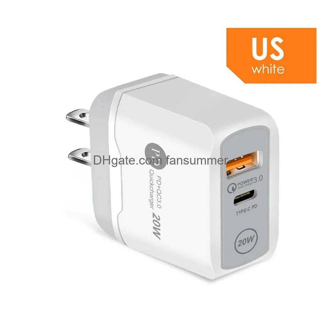 cell phone chargers 20w quick charge wall power adapter usb c pd type-c  qc3.0 fast charging for fruit 14 13 12 11 samsung xiaomi phone