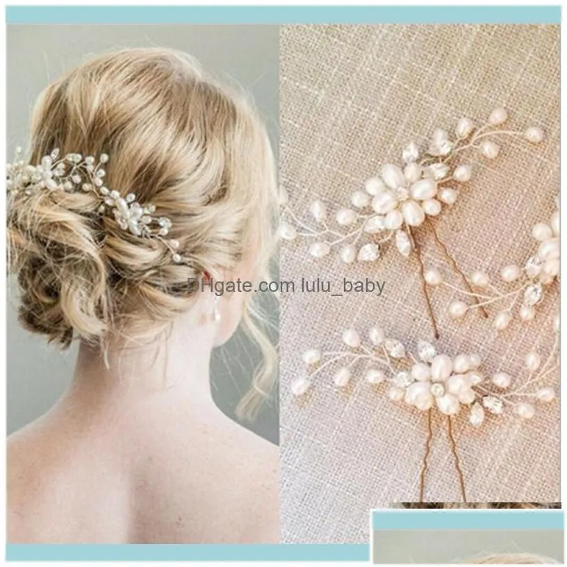 Headbands Jewelrywomen Pearl Pins Clips Bridal Tiaras Bands Bridesmaid Diamante Hair Vine Barrettes Wedding Jewelry 35Cm Headwear Drop