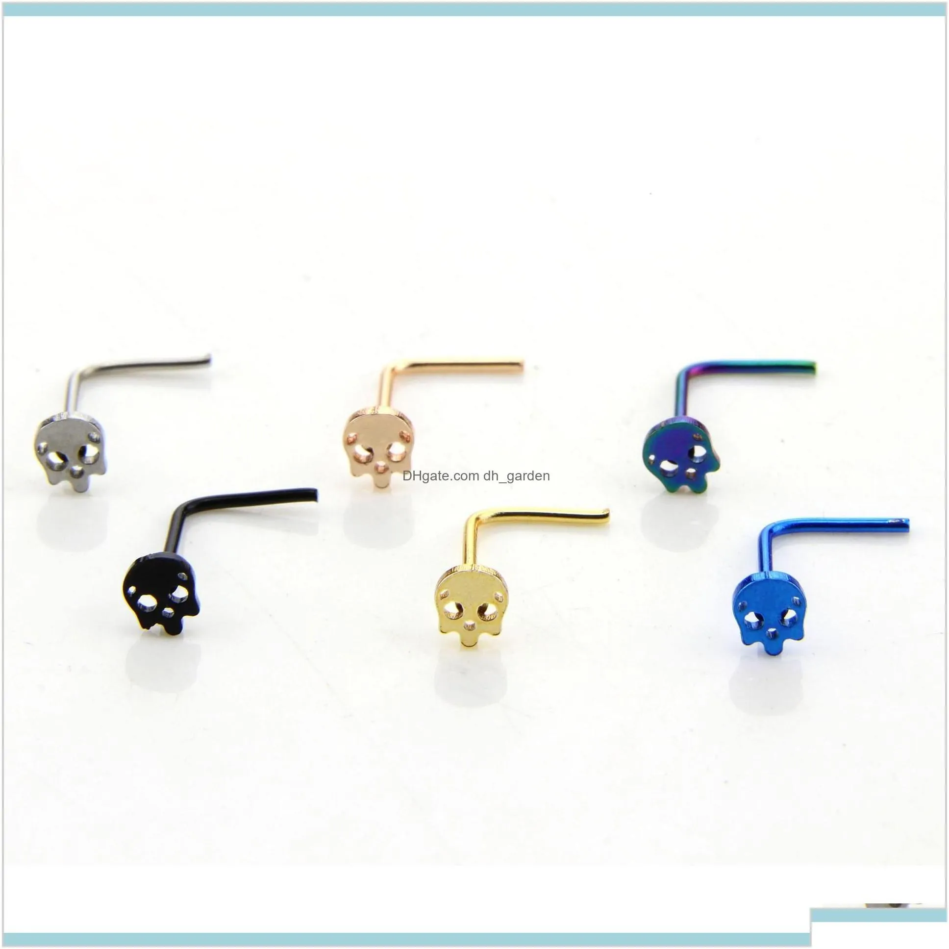 8 Styles 316L Surgical Steel L Shaped Stud Maple Spider Skull Head Ring Piercing 6Pcs Lot Xlxyl Rings Studs Ax1Gr