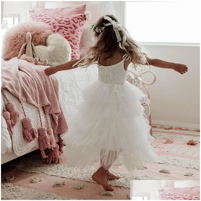 pricness party summer dresses for girls kids hollow out elegant birthday tutu sling tulle clothes wedding 220308