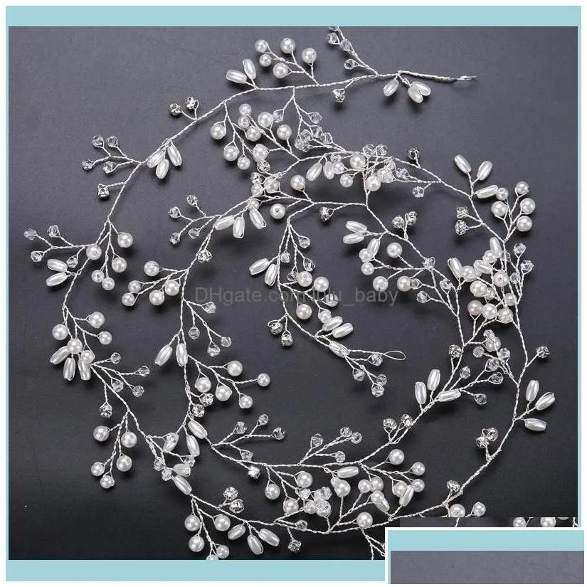 Headbands Jewelry Wedding Crystal Pearl Headband Tiara Flower Headpiece Vine Women Jewelry Bridal Hair Aessories Drop Delivery 2021