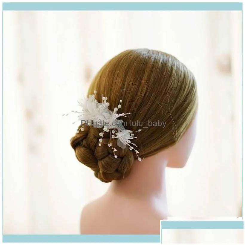 Hair Jewelryyarn Flower Pins Bridal Clips Pearls Wedding Jewelry Piece Handmade Women Aessories Hairpins Drop Delivery 2021 9Lqwd