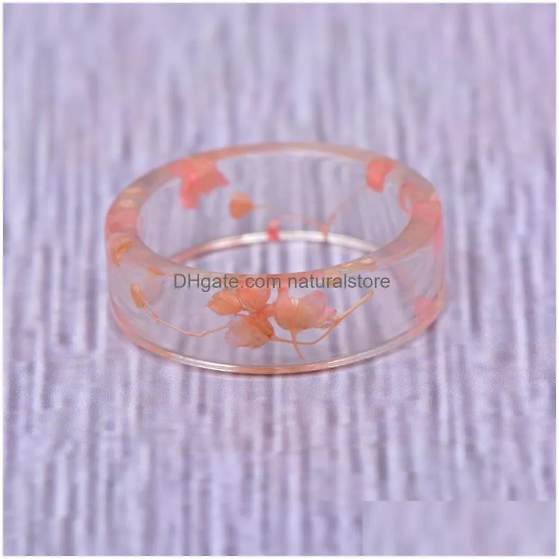 fashion dried flowers rings cute transparent resin ring for women girls romantic gifts party handmade jewelry