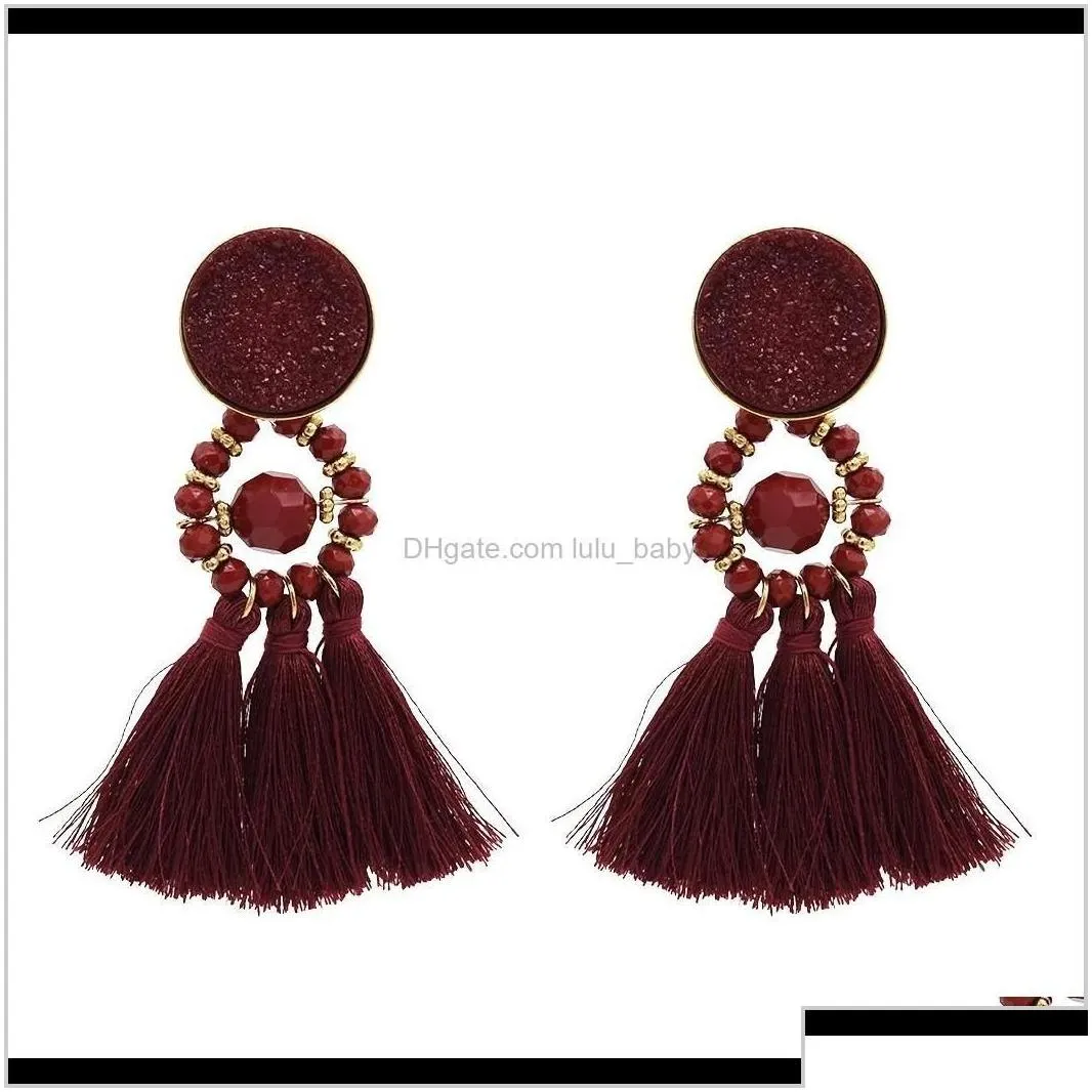 8 Colors Bohemian Acrylic Beads Cotton Thread Long Tassel Drop Earrings For Party Jewelry Tj5Hm Dangle Chandelier Fg2Sw