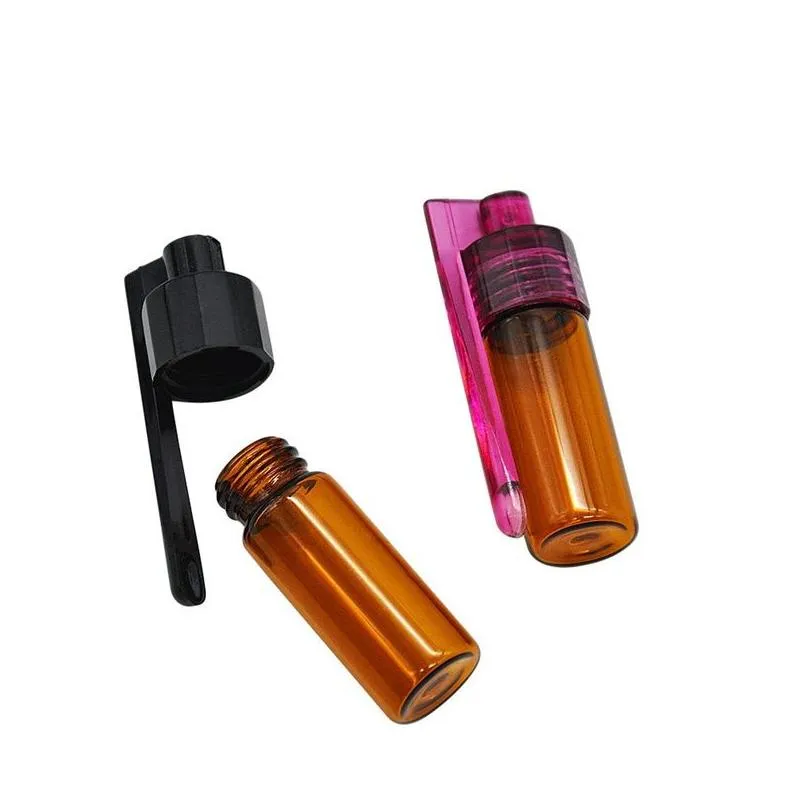 51mm/36mm glass bottle snuff snorter dispenser portable bullet snorter plastic vial pill case container box with spoon multiple color 422