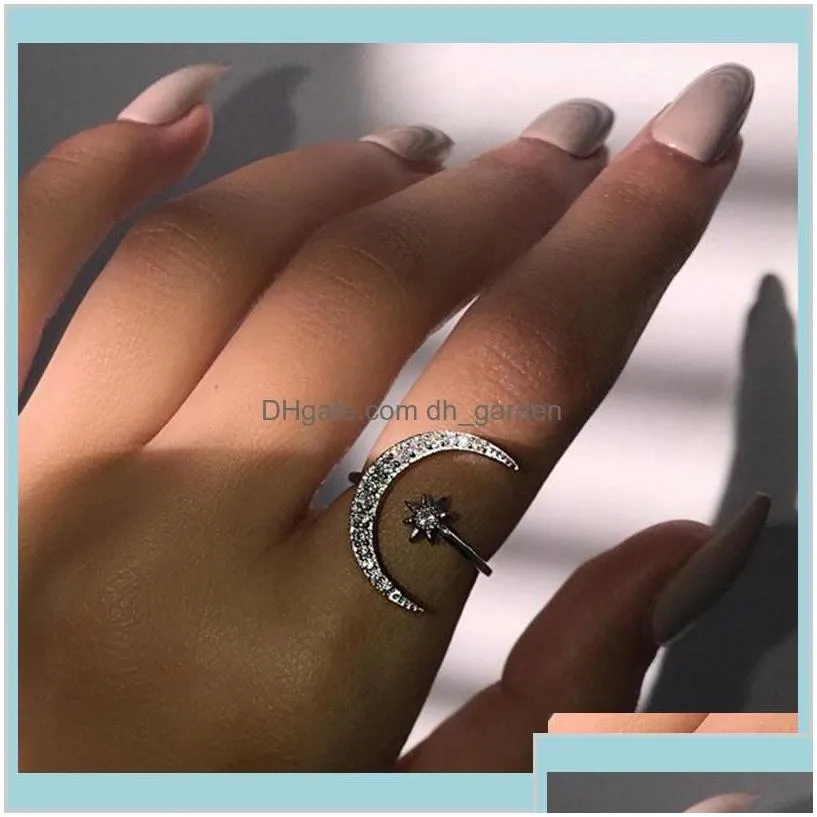 Luxurious Natural Gemstones Moon And Star Adjustable White Glod Filled 925 Sterling Silver Romantic Diamond Jewelry 0Tzcw Band Rings