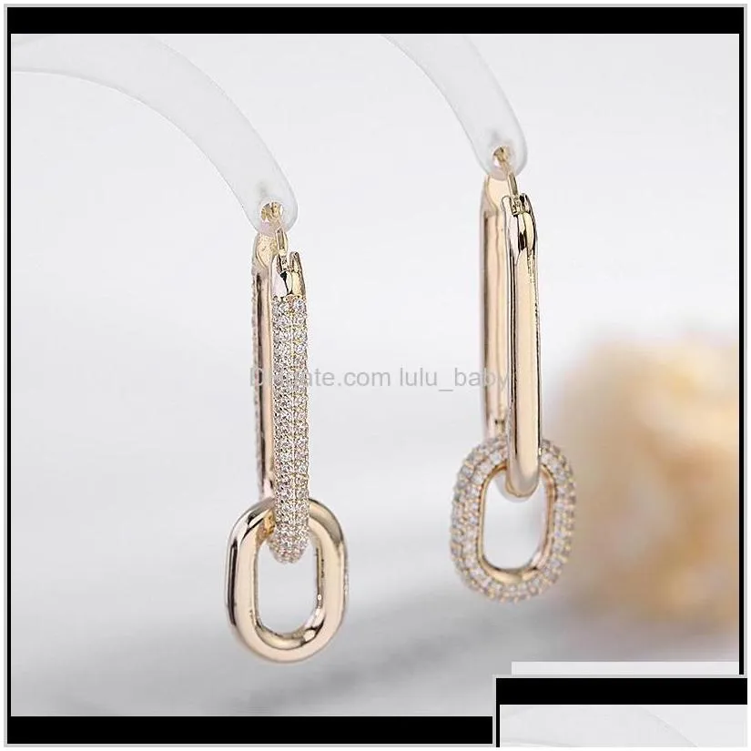 Fashion Ins Luxury Designer Diamond Zirconia Copper Chain Geometric Clip On Earrings For Woman Girls Gifts S925 Silver Post Lw8Uz Stud
