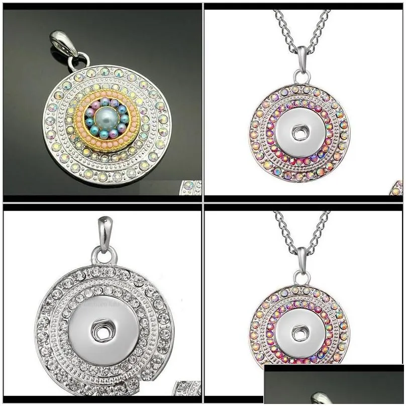 Necklaces & Pendants Jewelry Fashion Beauty Rhinestone Round Metal Pendant Necklace 60Cm Fit 18Mm Snap Buttons Jewelry Xl0146 Drop