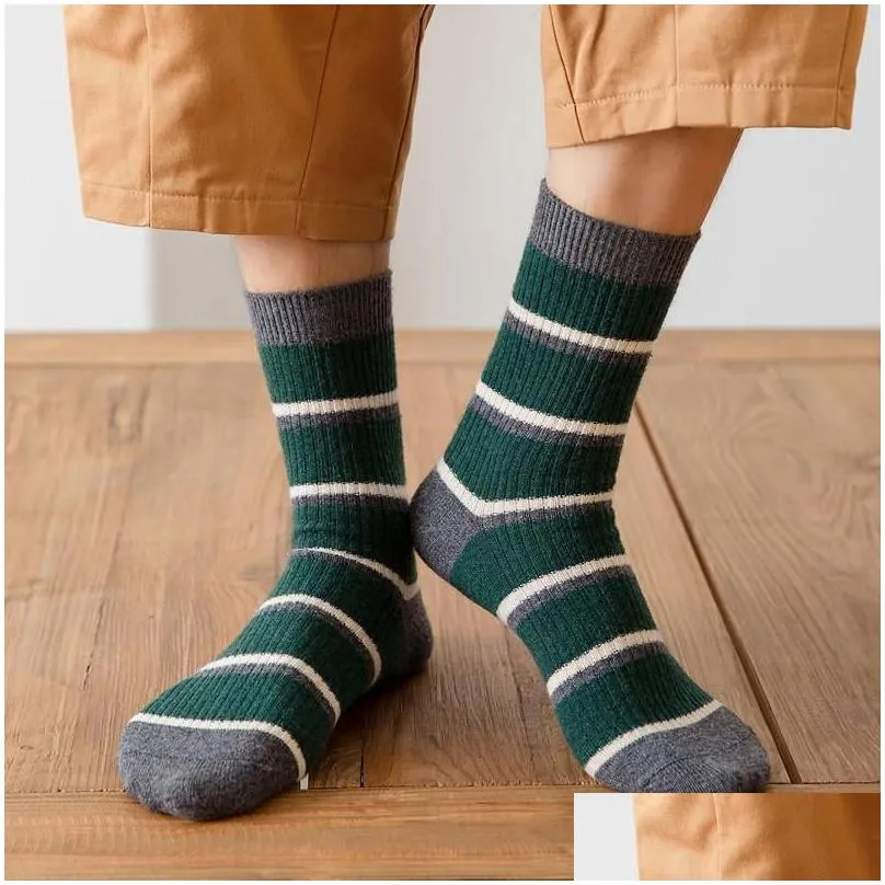 mens socks autumn winter men long crew cashmere wool warm business man fashion designer striped funny