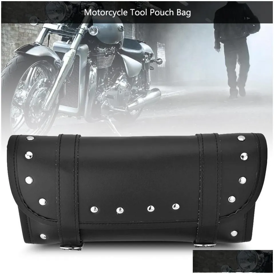 motorcycle handlebar bags black pu leather motorcycle motorbike front rear fork tool bag handlebar bags luggage saddlebag