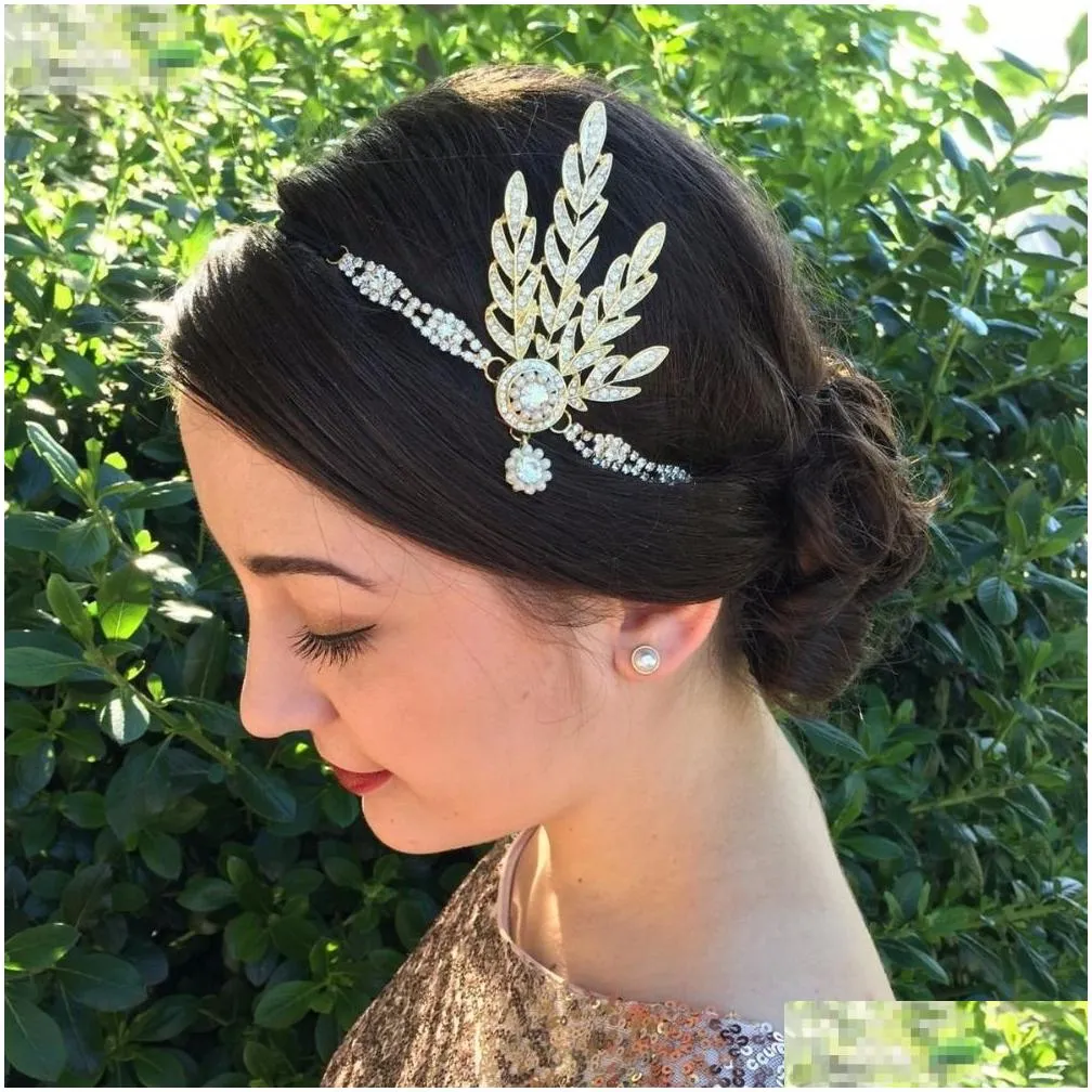 Art Deco Women 1920s Vintage Bridal Headpiece Costume Hair Accessories Flapper Great Gatsby Leaf Medallion Pearl Headband
