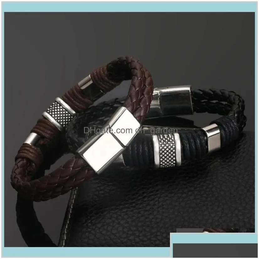 Fashion Style Vintage Punk Weave Genuine Leather Men Bracelet Male Bangles Pulseras Hombre Zinc Alloy Jewelry Accessories Z7Tad Bangle