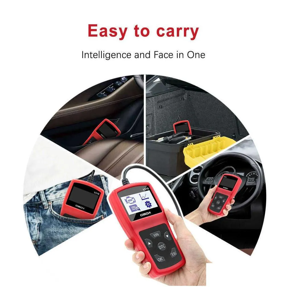 v319 obd2 scanner code reader car auto diagnostic tool obd 2 eobd read clean fault elm327 multiple languages