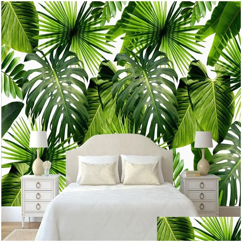 Custom 3D Mural Wallpaper Tropical Rain Forest Banana Leaves Photo Murals Living Room Restaurant Cafe Backdrop Wall Paper Murals1