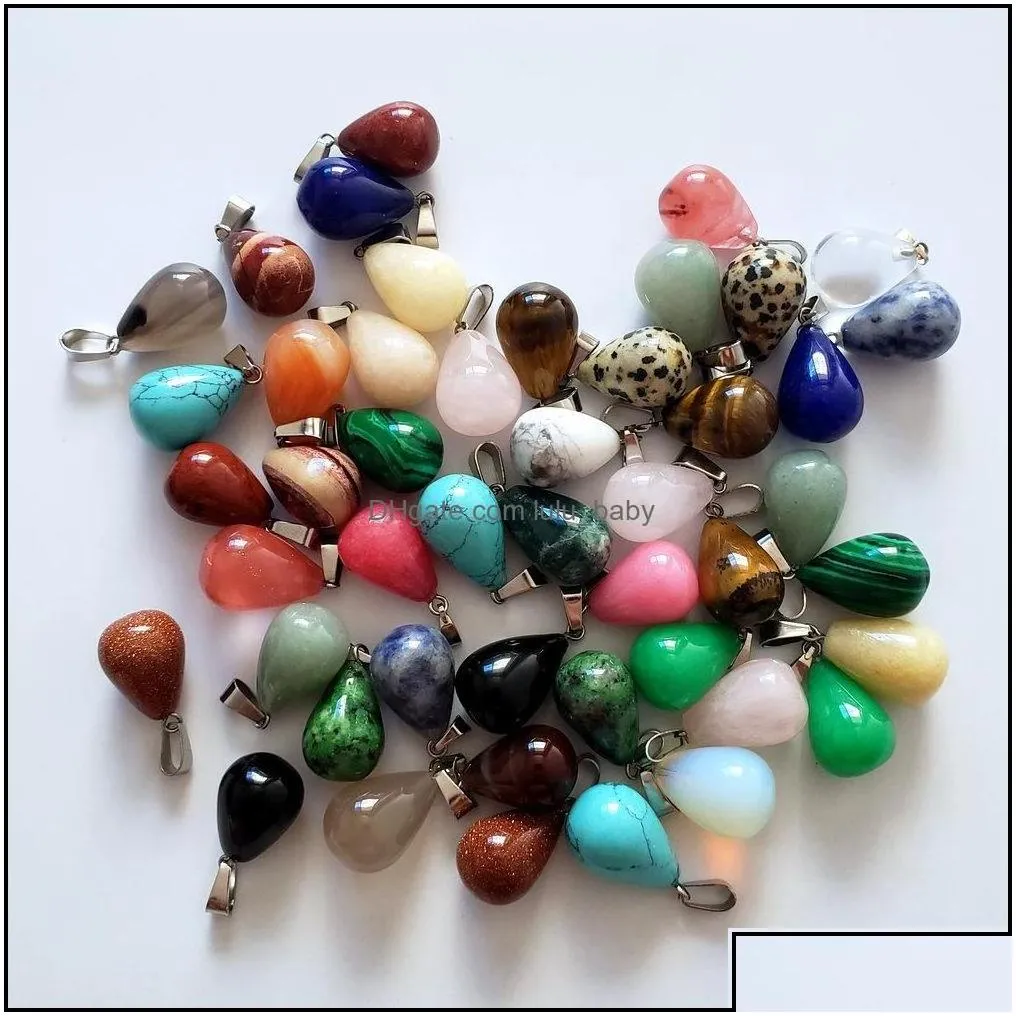 Pendant Necklaces Pendants Jewelry Wholesale Mixed Assorted Natural Stone Water Drop Charms For Dhmxb