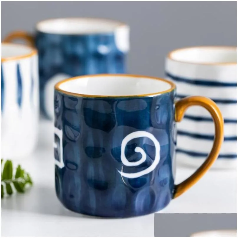 Mugs 350ml Japanese Ceramic Mug Underglaze Office Home Milk Coffee Cup Bumpy Surface Handgrip Microwave Safe