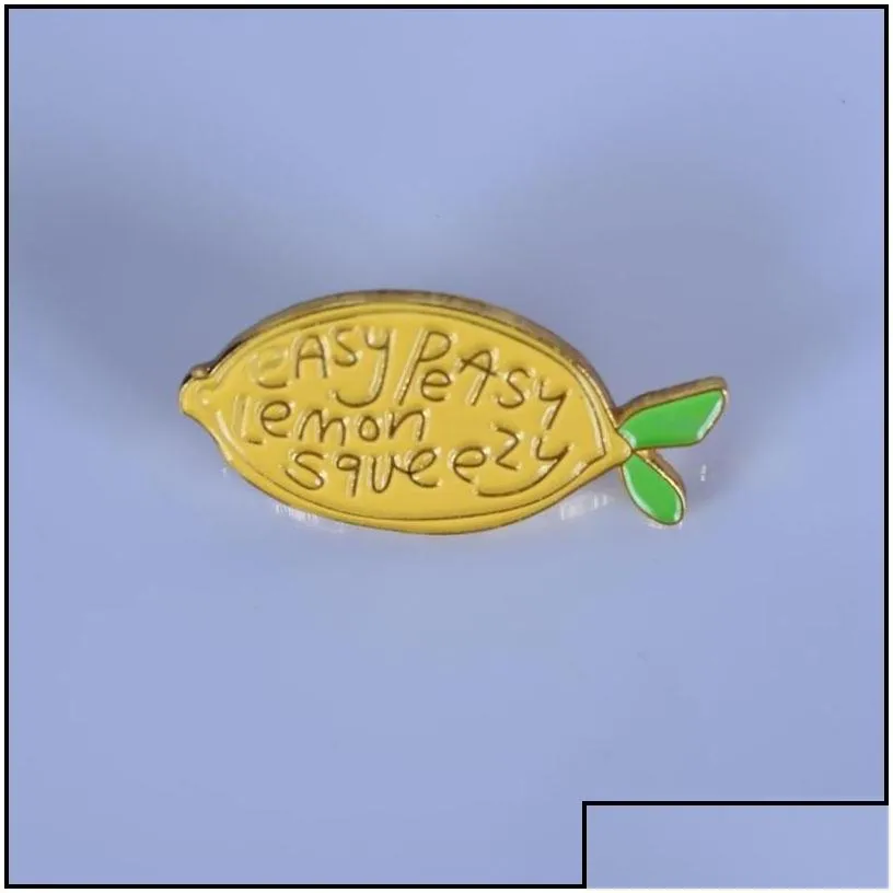 Pins Brooches New Cute Yellow Lemon Fruit Brooch Easy Peasy Squeezy Bright Enamel Pins Badge Backpack Lapel Brooches 633 H1 Dhgarden