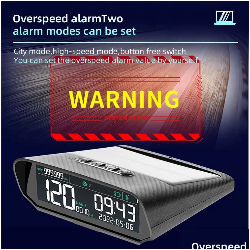 solar car hud gps head-up display digital clock speedometer over-speed alarm fatigue driving alert altitude mileage display