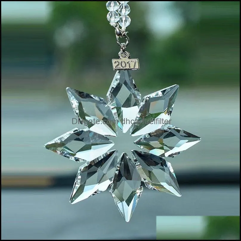 Interior Decorations Transparent Crystal Snowflakes Car Pendant Decoration Ornaments Sun Catcher Snowflake Hanging Trim Accessories