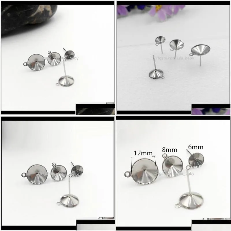 100Pcslot Stainless Steel Stud Findings With Circle Bezel Rivoli Stones Cabochons Bases Post Diy Crafts Lx2T9 Jewelry Rydxx