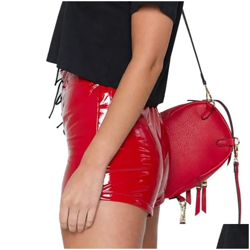 women sexy pu leather shorts lace up red black high waist shorts bandage mini women shorts y200512