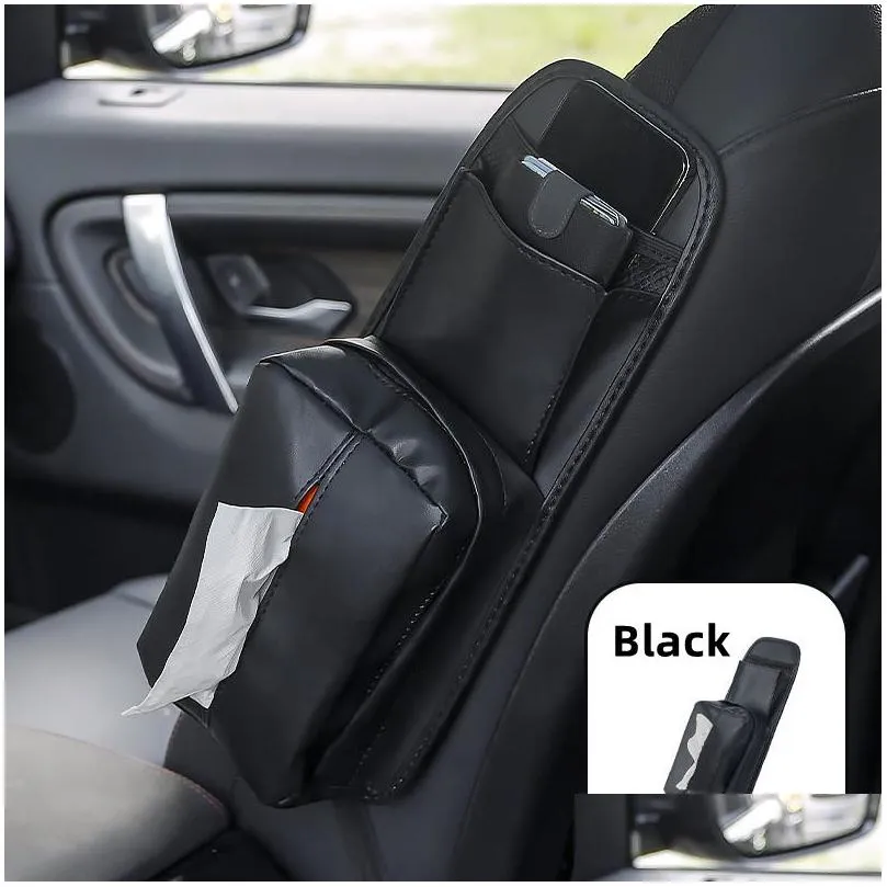leather car organizer car seat side hanging storage bag driving seat side tissue box pocket universal phone card holder organizer