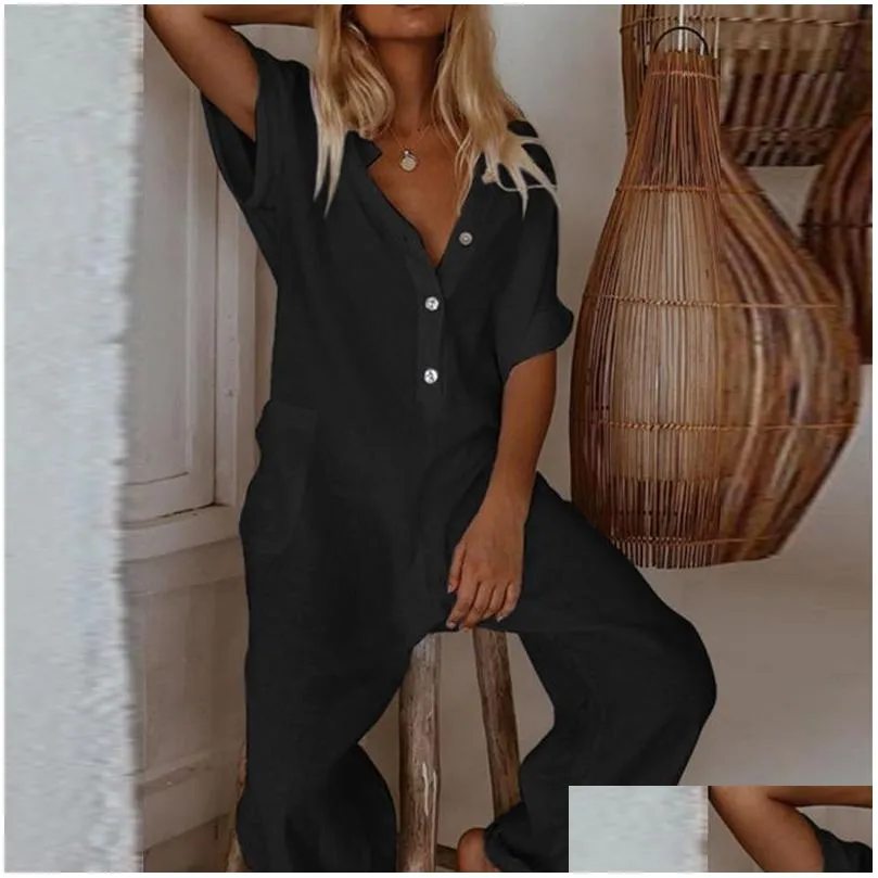 jumpsuit women summer clothes loose short sleeve wide leg trousers jumpsuit boho beach female jumpsuit overall women y200422