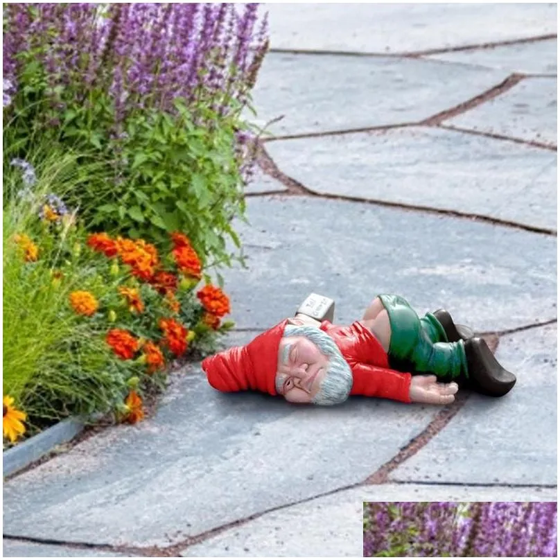 Garden Decorations Funny Drunk Dwarf Sculptures Creative Sleeping Gnomes Decoration Statue Figurines Miniature Landscape Ornaments