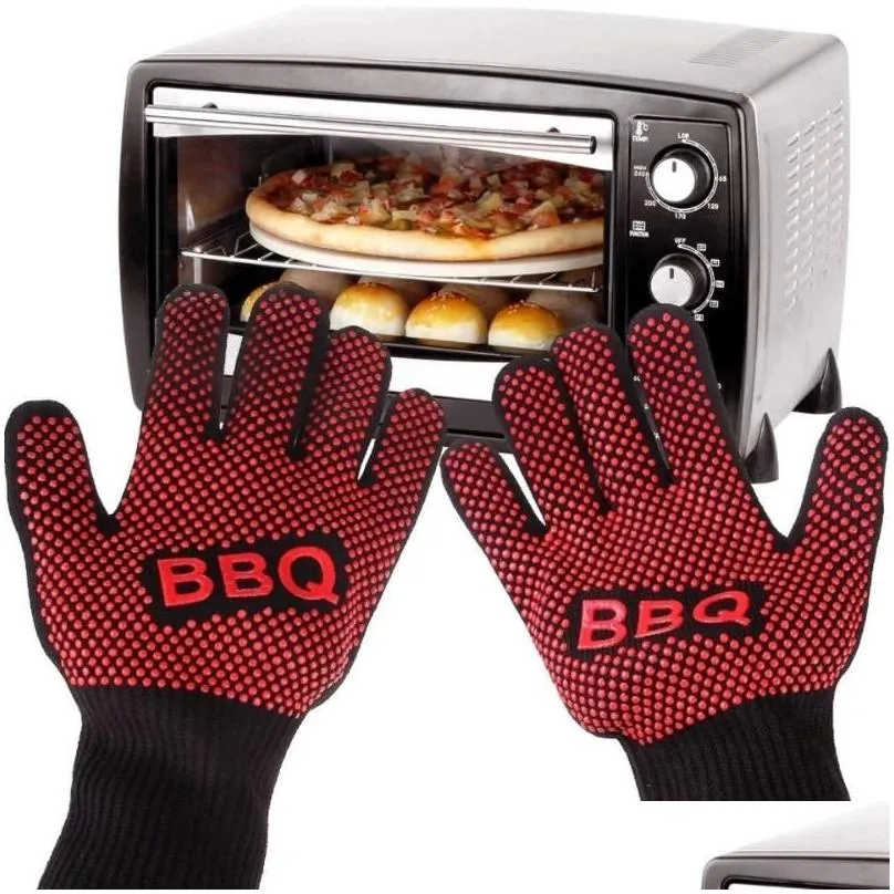 Oven Mitts BBQ Gloves High Temperature Resistance 500 800 Degrees Fireproof Barbecue Heat Insulation Microwave