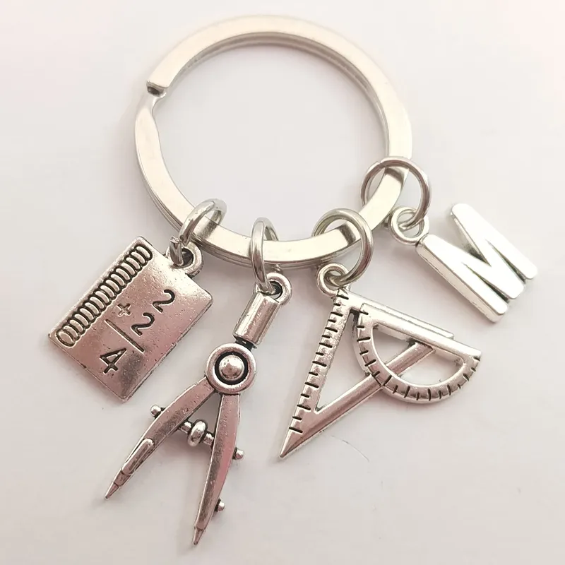 new a z jewelry teacher key chains studant keyring ruler pencil compass charms for gift