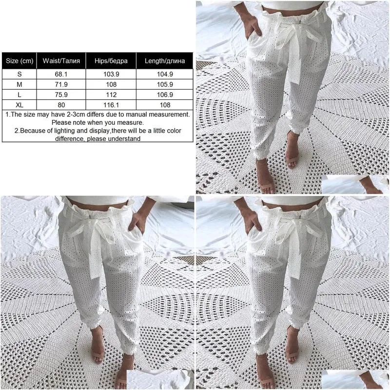paperbag waist broderie lace casual pant classy drawstring regular casual lace hollow out streetwear holiday office pants y200418