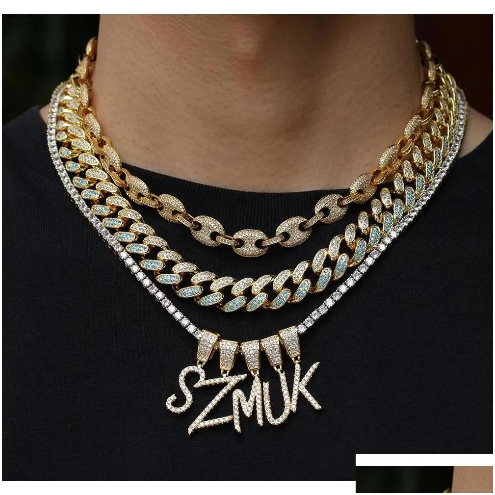 a-z custom name brush font letters customize pendant necklace chain gold silver bling zirconia men hip hop pendant jewelry v49vt