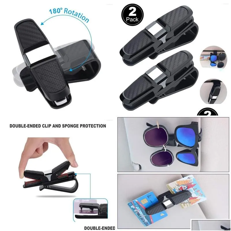 interior accessories 2pcs car sun visor sunglasses holder clip universal black ticket card clamp fastener cip glasses cases portable