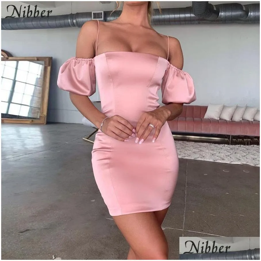nibber autumn french romance party night lace up bodycon dres pink white elegant off shoulder club slim dress mujer y200326