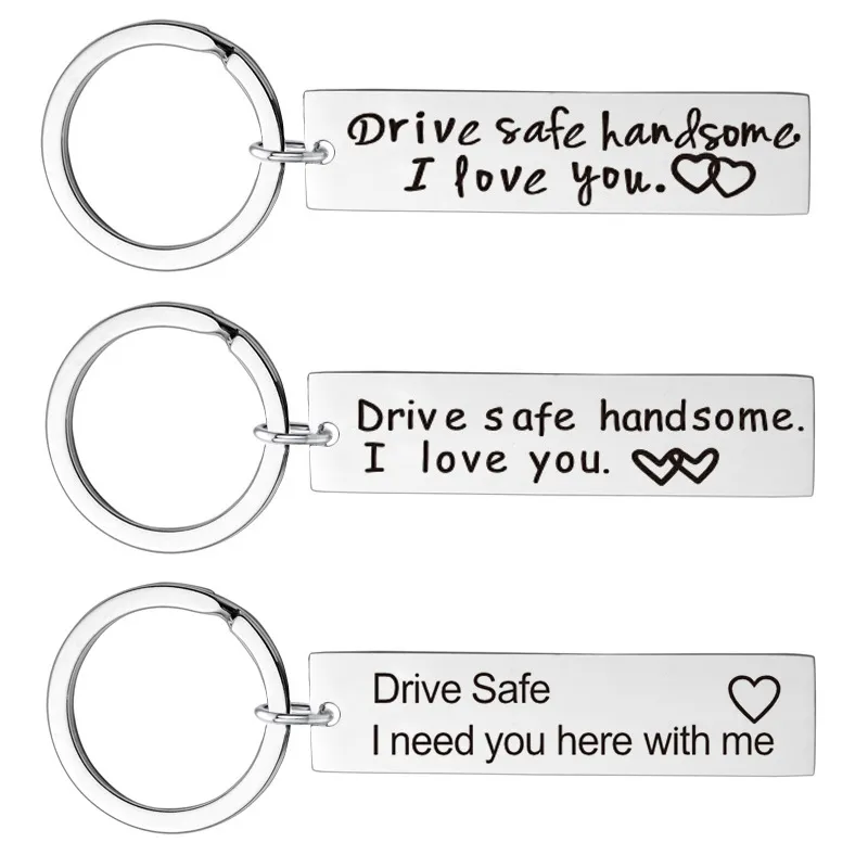 fashion keyring drive safe name stainless steel keychain couples key rings women men friend family key chain pendant jewelry key chains